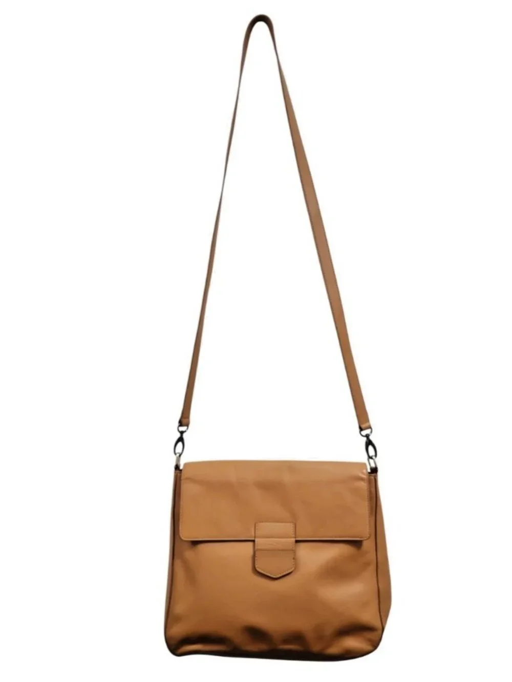 Henri Bendel Leather Crossbody Tan Camel Pink Lining Large Shoulder Purse